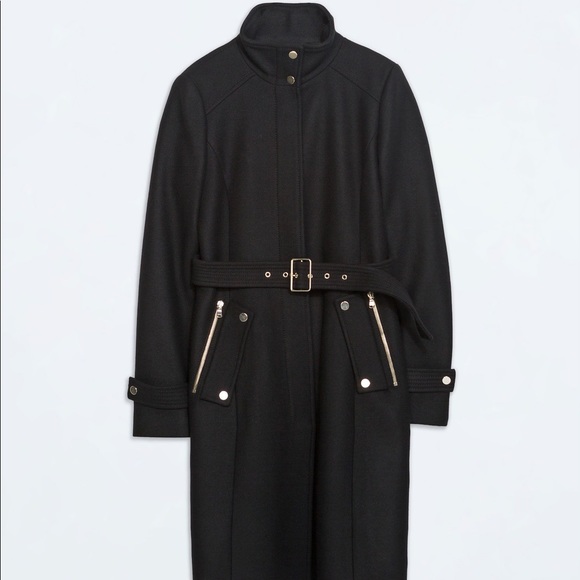 Zara Black Wool Zip Coat - Picture 2 of 8